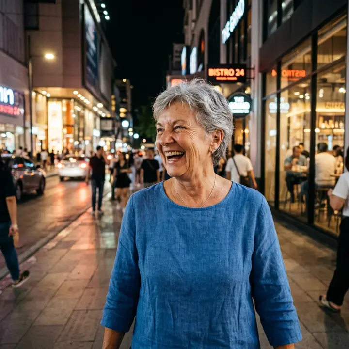 A reader out walking in the evening